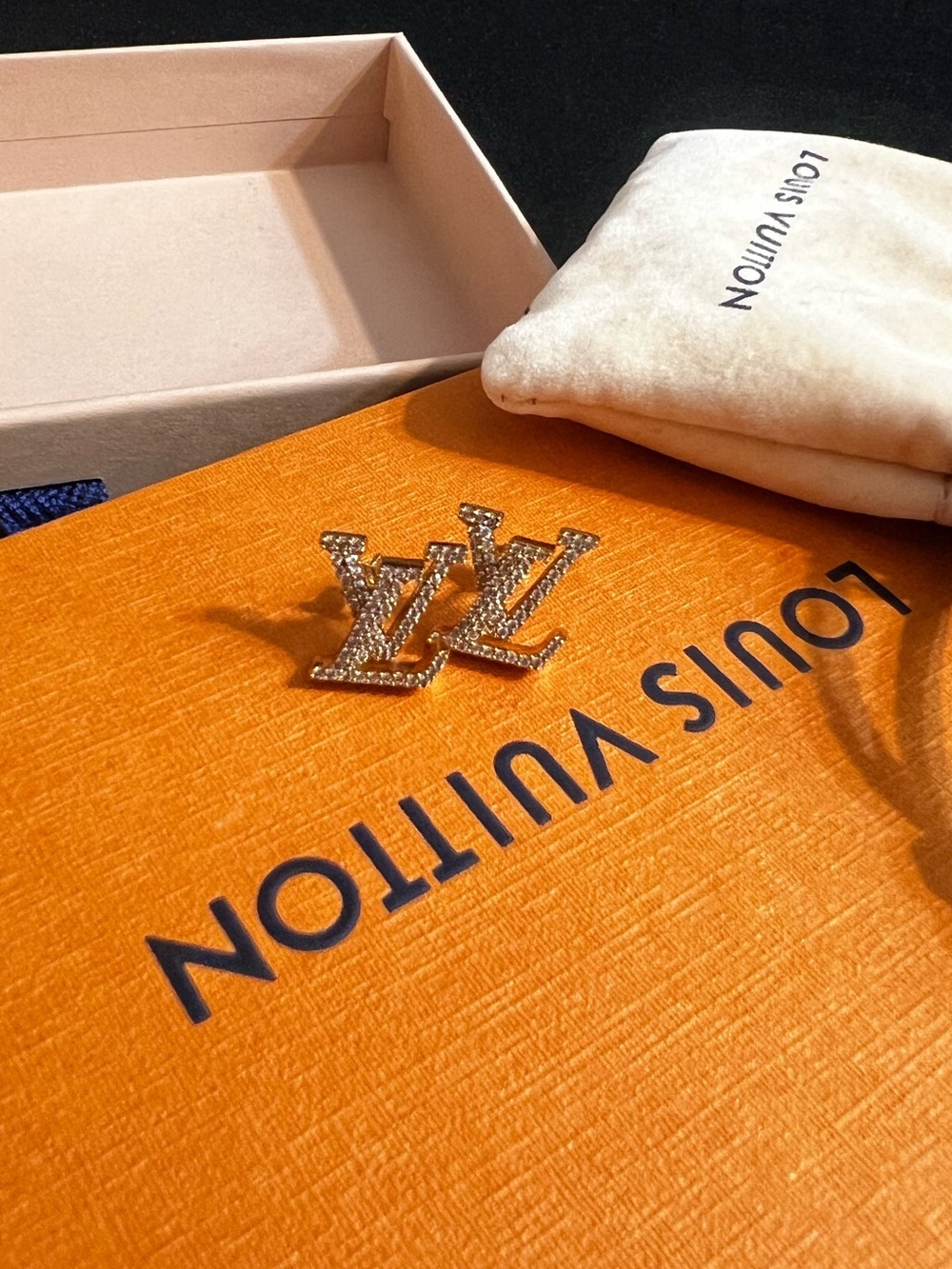 Louis Vuitton LV Iconic Crystal Stud Earrings Gold Tone w/Box & Dust Bag